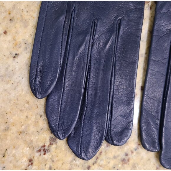 New? Vintage Size S 6.5 Navy Blue Soft Leather Silk Lined Formal 8" Gloves Franc - Picture 2 of 16